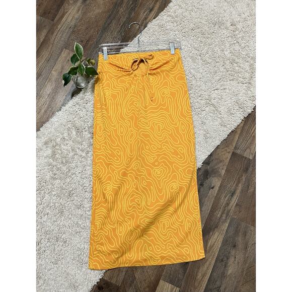 Zara Size XS Orange Yellow Abstract Print Cutout Pull On Midi Skirt - Picture 2 of 6